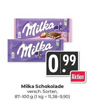 Milka Schokolade versch. Sorten, 87–100 g (1 kg = 11,38–9,90)