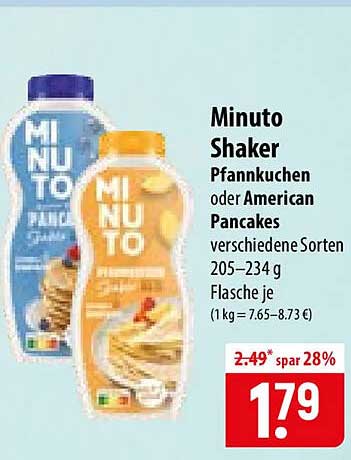 Minuto Shaker Pfannkuchen oder American Pancakes verschiedene Sorten 205–234 g Flasche je