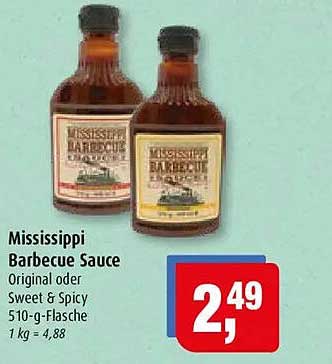 Mississippi Barbecue Sauce Original oder Sweet & Spicy 510-g-Flasche