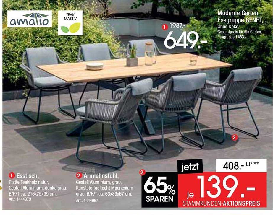 Moderne Garten Essgruppe GENET, Ohne Deko, Gesamtpreis für die Garten-Essgruppe 1483.-