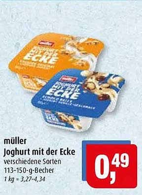 müller Joghurt mit der Ecke verschiedene Sorten 113–150-g-Becher 1 kg = 3,27–4,34