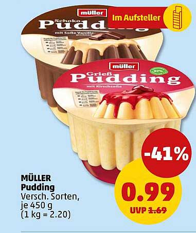 MÜLLER Pudding Versch. Sorten, je 450 g (1 kg = 2.20)