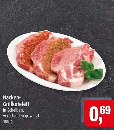 Nacken-Grillkotelett in Scheiben, verschieden gewürzt 100 g