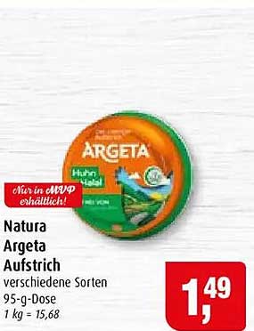 Natura Argeta Aufstrich verschiedene Sorten 95-g-Dose 1 kg = 15,68