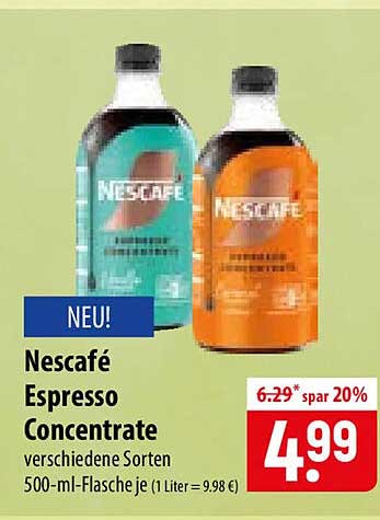 Nescafé Espresso Concentrate verschiedene Sorten 500-ml-Flasche je (1 Liter = 9,98 €)