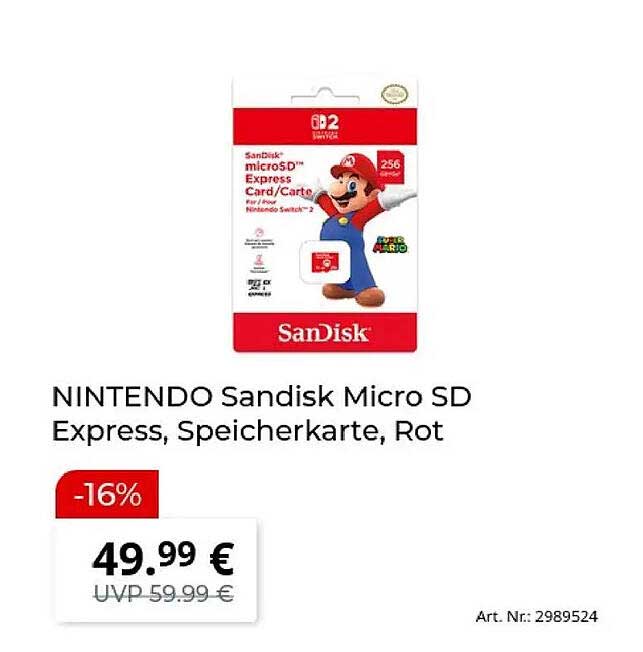 NINTENDO Sandisk Micro SD Express, Speicherkarte, Rot