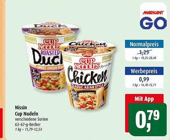 Nissin Cup Nudeln verschiedene Sorten 63-67-g-Becher