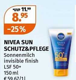 NIVEA SUN SCHUTZ&PFLEGE Sonnenmilch invisible finish LSF 50+ 150 ml