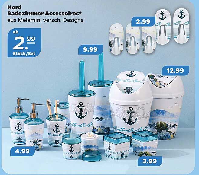 Nord Badezimmer Accessoires* aus Melamin, versch. Designs