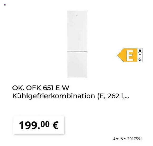 OK. OFK 651 E W Kühlgefrierkombination (E, 262 l, ...