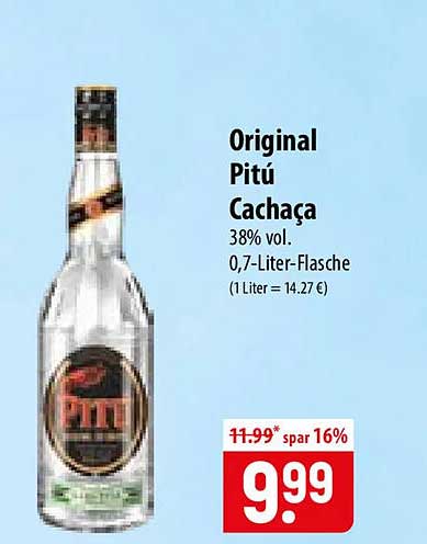 Original Pitú Cachaça 38% vol. 0,7-Liter-Flasche (1 Liter = 14.27 €)