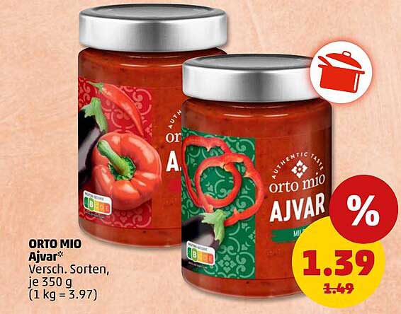 ORTO MIO Ajvar* Versch. Sorten, je 350 g (1 kg = 3.97)