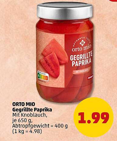 ORTO MIO Gegrillte Paprika Mit Knoblauch, je 650 g, Abtropfgewicht = 400 g (1 kg = 4.98)