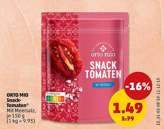 ORTO MIO Snack-Tomaten* Mit Meersalz, je 150 g (1 kg = 9.93)