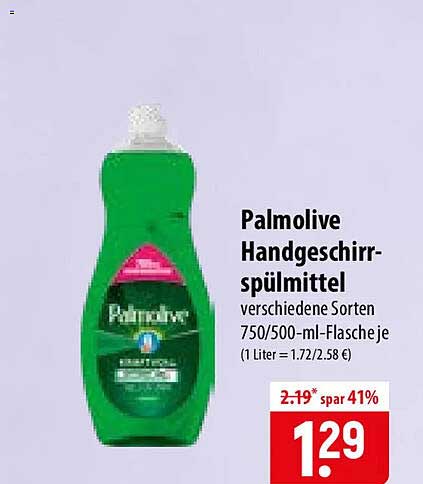 Palmolive Handgeschirr-spülmittel verschiedene Sorten 750/500-ml-Flasche je (1 Liter = 1.72/2.58 €)