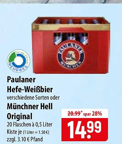 Paulaner Hefe-Weißbier verschiedene Sorten oder Münchner Hell Original