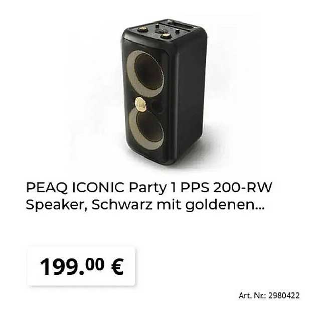 PEAQ ICONIC Party 1 PPS 200-RW Speaker, Schwarz mit goldenen...