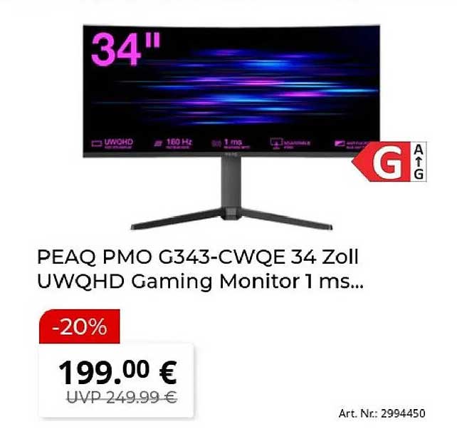 PEAQ PMO G343-CWQE 34 Zoll UWQHD Gaming Monitor 1 ms...