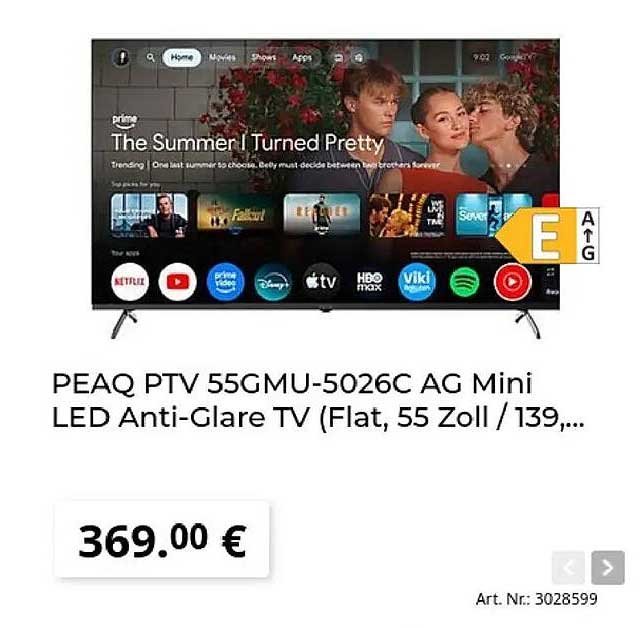 PEAQ PTV 55GMU-5026C AG Mini LED Anti-Glare TV (Flat, 55 Zoll / 139,...