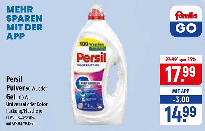 Persil Pulver 90 WL oder Gel 100 WL Universal oder Color Packung/Flasche je