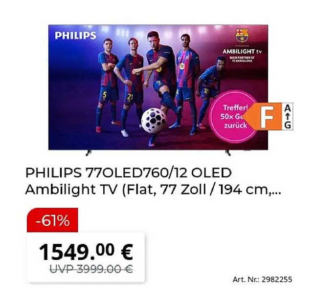 PHILIPS 77OLED760/12 OLED Ambilight TV (Flat, 77 Zoll / 194 cm,...