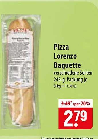 Pizza Lorenzo Baguette verschiedene Sorten 245-g-Packung je (1 kg = 11.39 €)