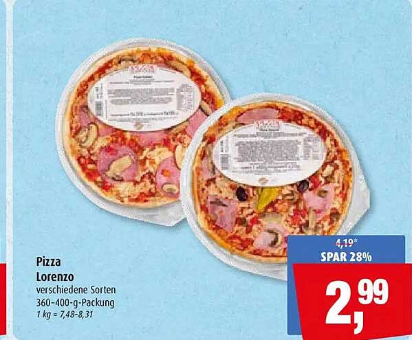 Pizza Lorenzo verschiedene Sorten 360-400-g-Packung