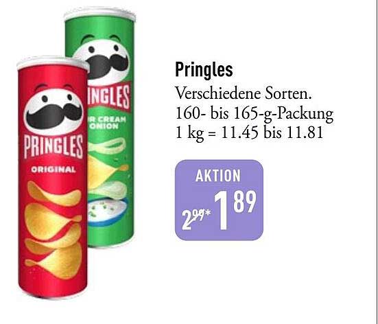 Pringles Verschiedene Sorten. 160- bis 165-g-Packung 1 kg = 11.45 bis 11.81