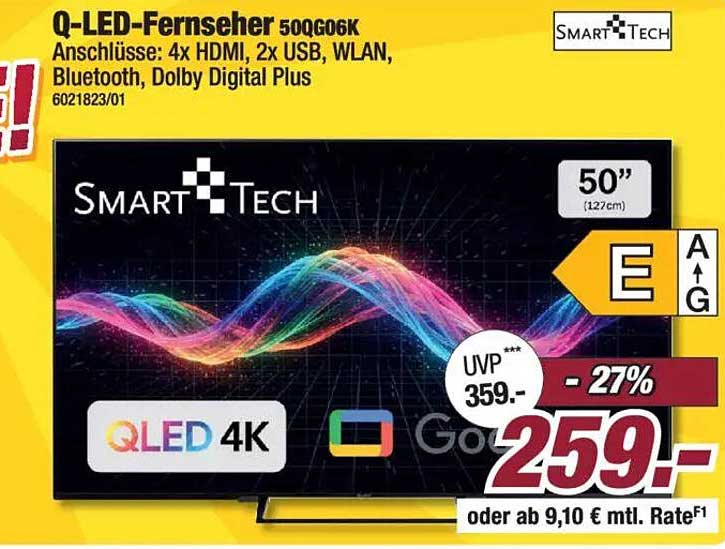 Q-LED-Fernseher 500G06K Anschlüsse: 4x HDMI, 2x USB, WLAN, Bluetooth, Dolby Digital Plus