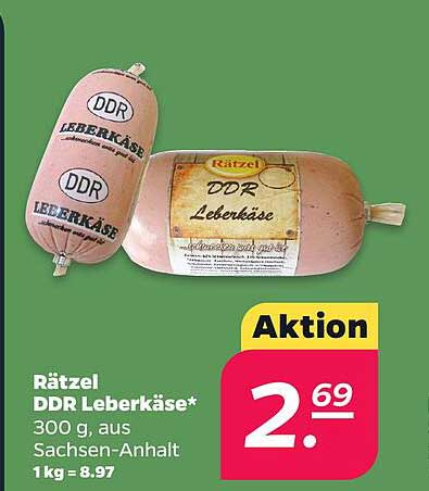 Rätsel DDR Leberkäse* 300 g, aus Sachsen-Anhalt 1 kg = 8.97 Aktion