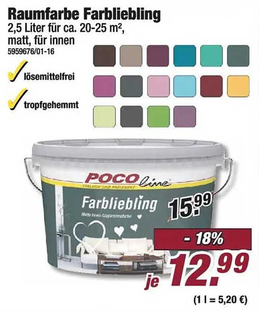 Raumfarbe Farbliebling 2,5 Liter für ca. 20-25 m², matt, für innen