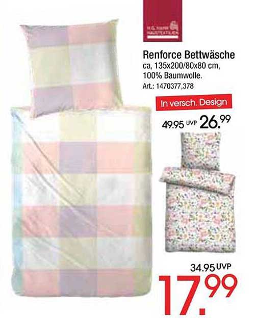 Renforce Bettwäsche ca. 135x200/80x80 cm, 100% Baumwolle. Art.: 1470377,378