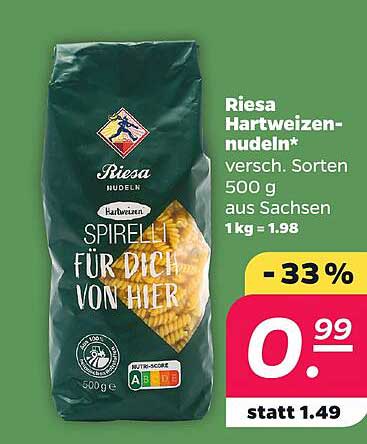 Riesa Hartweizennudeln* versch. Sorten 500 g aus Sachsen
