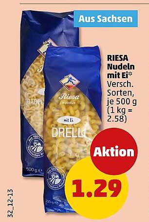 Riesa Nudeln mit Ei* Versch. Sorten, je 500 g (1 kg = 2.58)