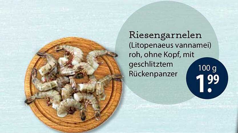 Riesengarnelen (Litopenaeus vannamei) roh, ohne Kopf, mit geschlitztem Rückenpanzer