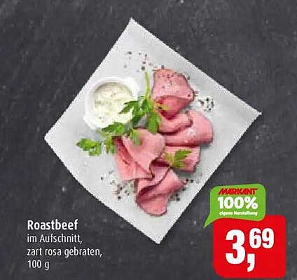 Roastbeef im Aufschnitt, zart rosa gebraten, 100 g