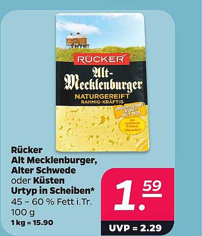 Rücker Alt Mecklenburger, Alter Schwede oder Küsten Urtyp in Scheiben* 45 – 60 % Fett i.Tr. 100 g