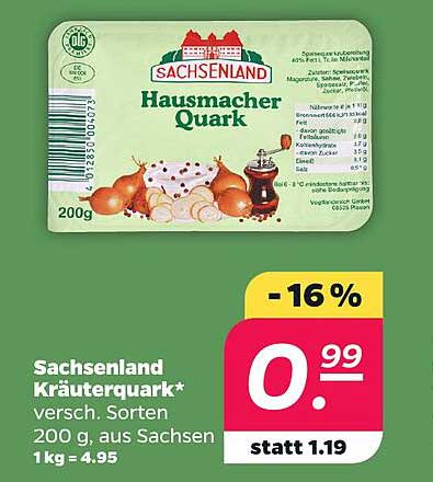 Sachsenland Kräuterquark* versch. Sorten 200 g, aus Sachsen 1kg = 4.95