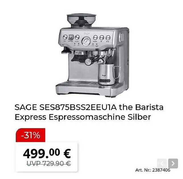 SAGE SES875BSS2EEUTA the Barista Express Espressomaschine Silber