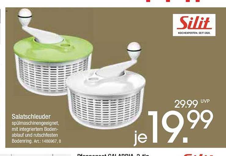 Salatschleuder, spülmaschinengeeignet, mit integriertem Bodenablauf und rutschfesten Bodenring. Art.: 1486967, 8