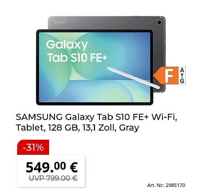 SAMSUNG Galaxy Tab S10 FE+ Wi‑Fi, Tablet, 128 GB, 13,1 Zoll, Gray