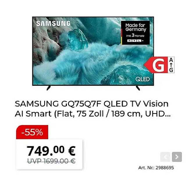 SAMSUNG GQ75Q7F QLED TV Vision AI Smart (Flat, 75 Zoll / 189 cm, UHD...