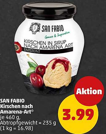 SAN FABIO Kirschen nach Amarena-Art* je 460 g Abtropfgewicht = 235 g (1 kg = 16.98)