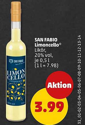 SAN FABIO Limoncello* Likör, 20% vol, je 0,5 l (1 l = 7.98)