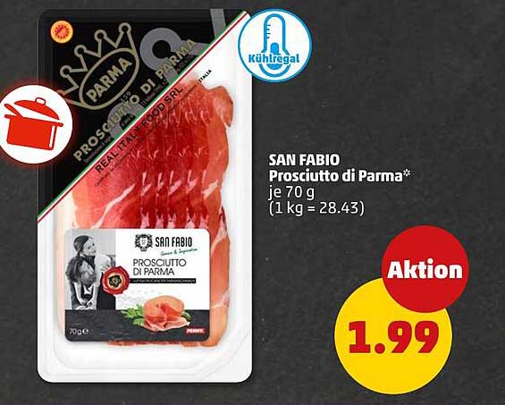 SAN FABIO Prosciutto di Parma* je 70 g (1 kg = 28.43)