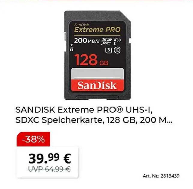 SANDISK Extreme PRO® UHS-I, SDXC Speicherkarte, 128 GB, 200 M...