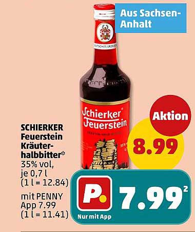 SCHIERKER Feuerstein Kräuter-halbbitter* 35% vol, je 0,7 l (1 l = 12.84) mit PENNY App