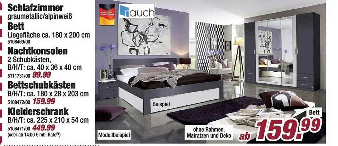 Schlafzimmer graumetallic/alpinweiß Bett Liegefläche ca. 180 x 200 cm 5108469/00