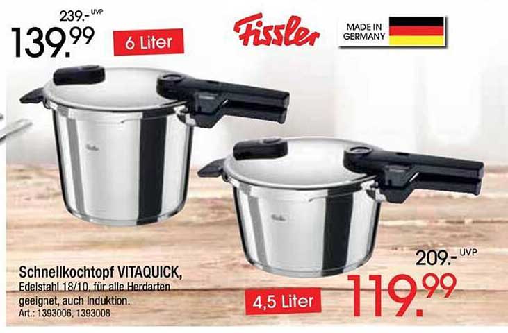Schnellkochtopf VITAQUICK, Edelstahl 18/10, für alle Herdarten geeignet, auch Induktion. Art.: 1393006, 1393008