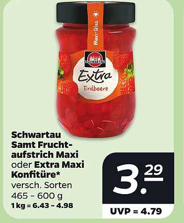 Schwartau Samt Fruchtaufstrich Maxi oder Extra Maxi Konfitüre* versch. Sorten 465 - 600 g 1 kg = 6.43 - 4.98